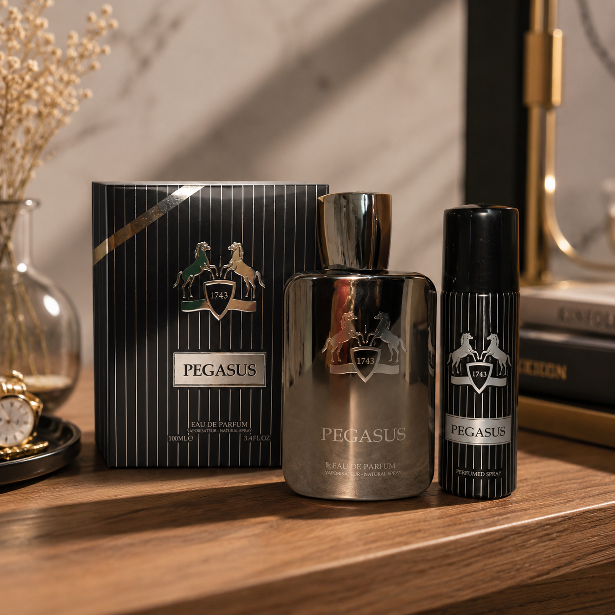 ادکلن مردانه پگاسوس همراه با اسپری رایگان | Fragrance World Pegasus
